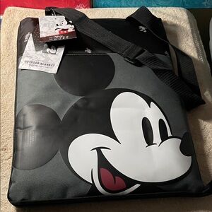 Disney Black and Gray Mickey Mouse outdoor blanket and tot, (brand new).